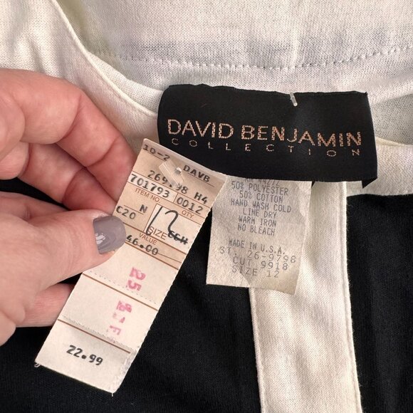 David Benjamin Secretary Dress Womens 12 NEW Drop Waist Pleated Black‎ White USA - Picture 4 of 7